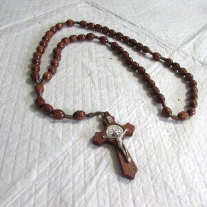 Vintage MEDUGORJE Wooden Rosary Beads With Silver Crucifix